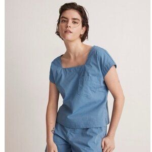Madewell Women's Square Neck Pinstripe Shirt in Blue Size Small